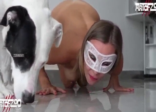 Zoophile blonde crawls around for a dog's dick