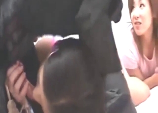 Asian women sucking on the same dog dick