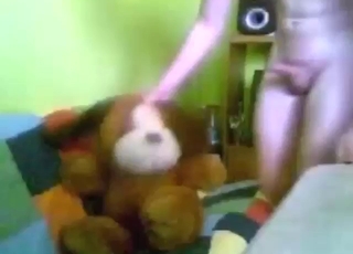 Stuffing that stuffed toy with dick, aggressive